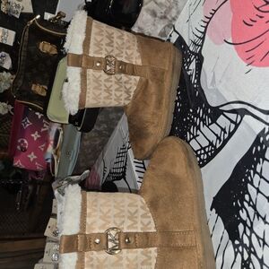 Tan and Cream Shearling Boots